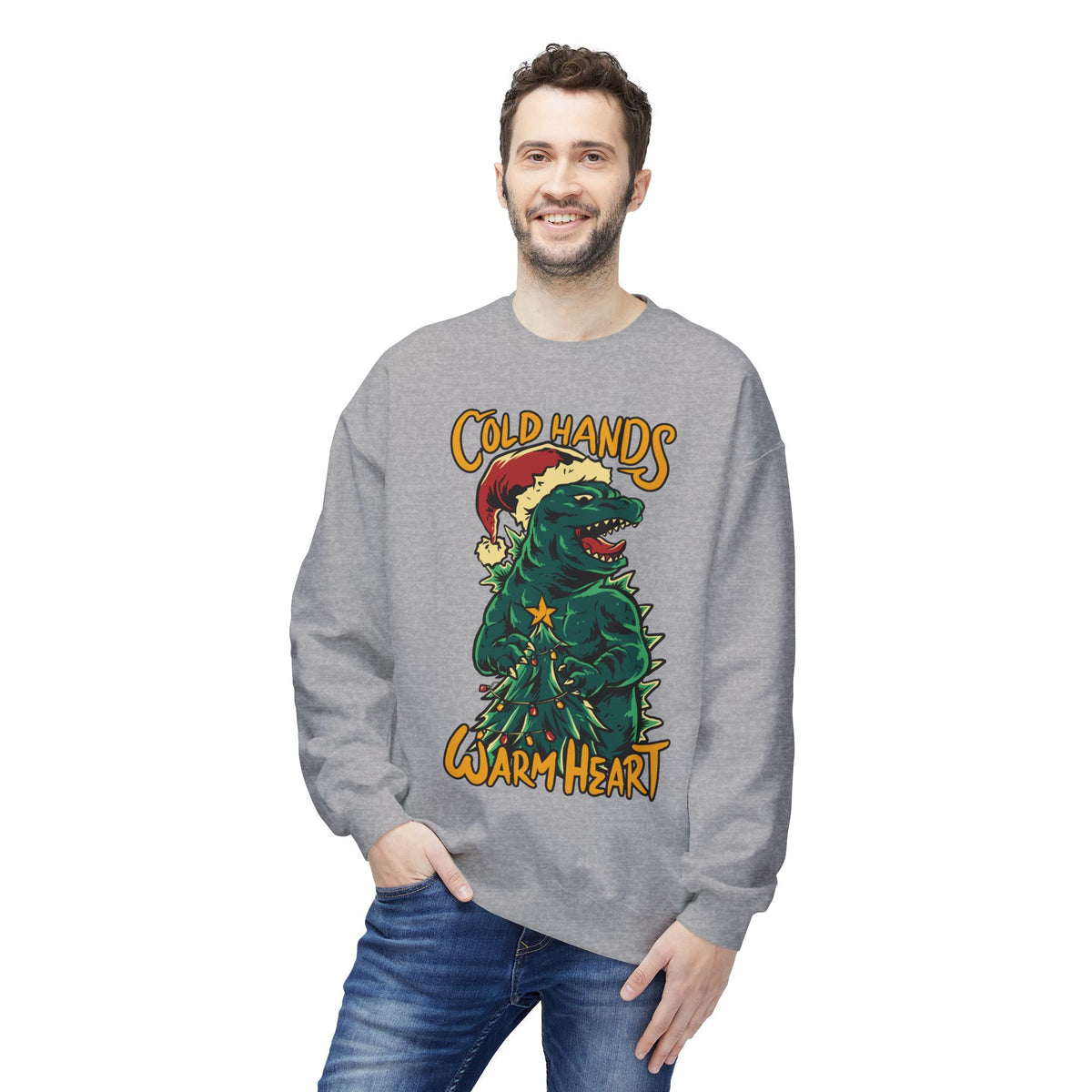 Christmas Godzilla - "Cold Hands Warm Heart" Holiday Crewneck Sweatshirt