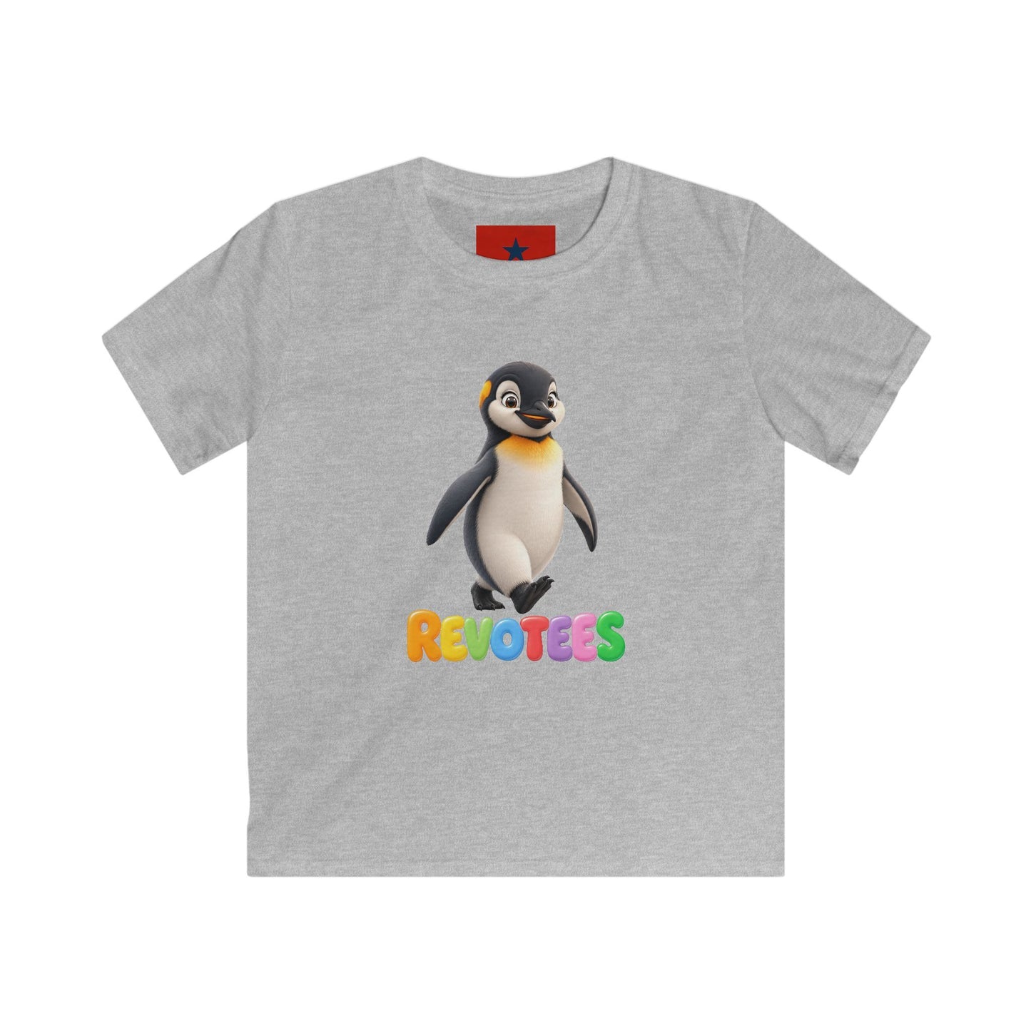 Kids Tee — Cute Pebble Penguin “REVOTEES” Colorful Logo
