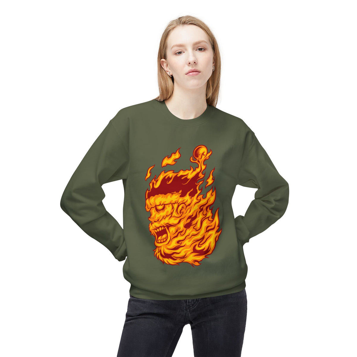 Flaming Santa Skull Redneck - I mean Crewneck Sweatshirt
