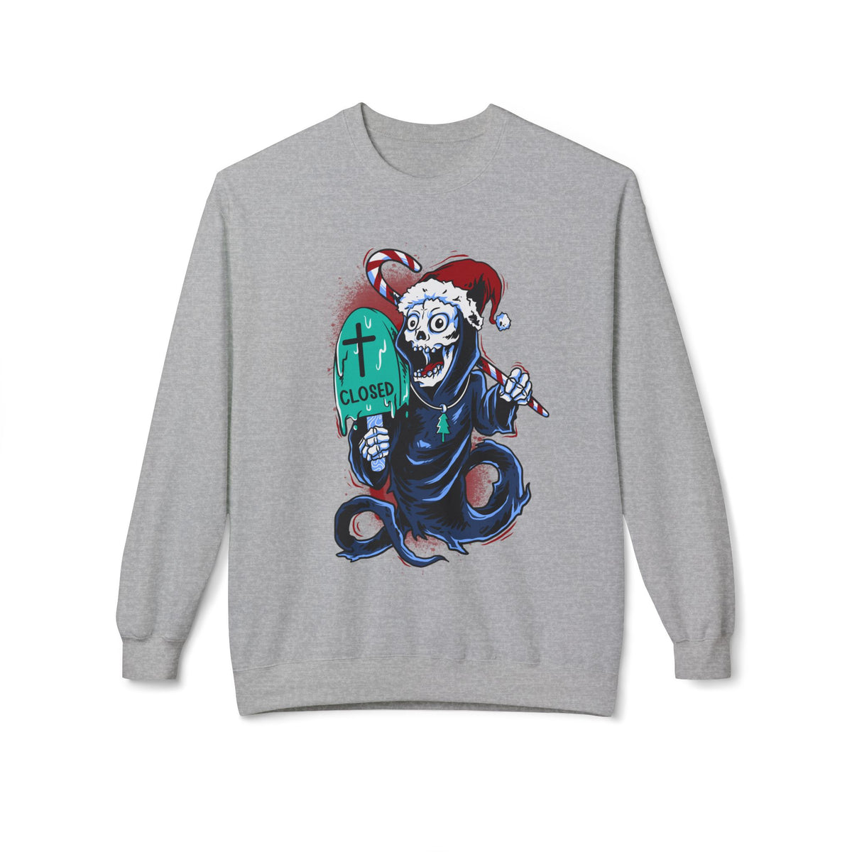 Christmas Reaper — 'Closed' Tombstone Holiday Horror Design Crewneck Sweatshirt