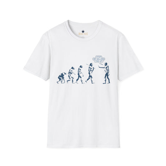 Revotees Evolution Funny Stop We Ballsed This Up Evolution Graphic T-Shirt - alternate view 2