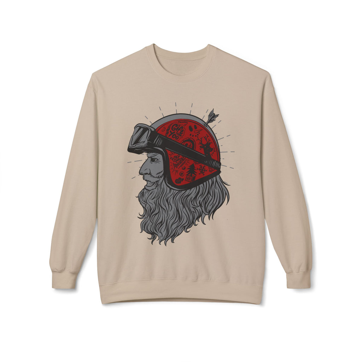 Santa the Bearded Rider  – Red Helmet Moto Crewneck Sweatshirt