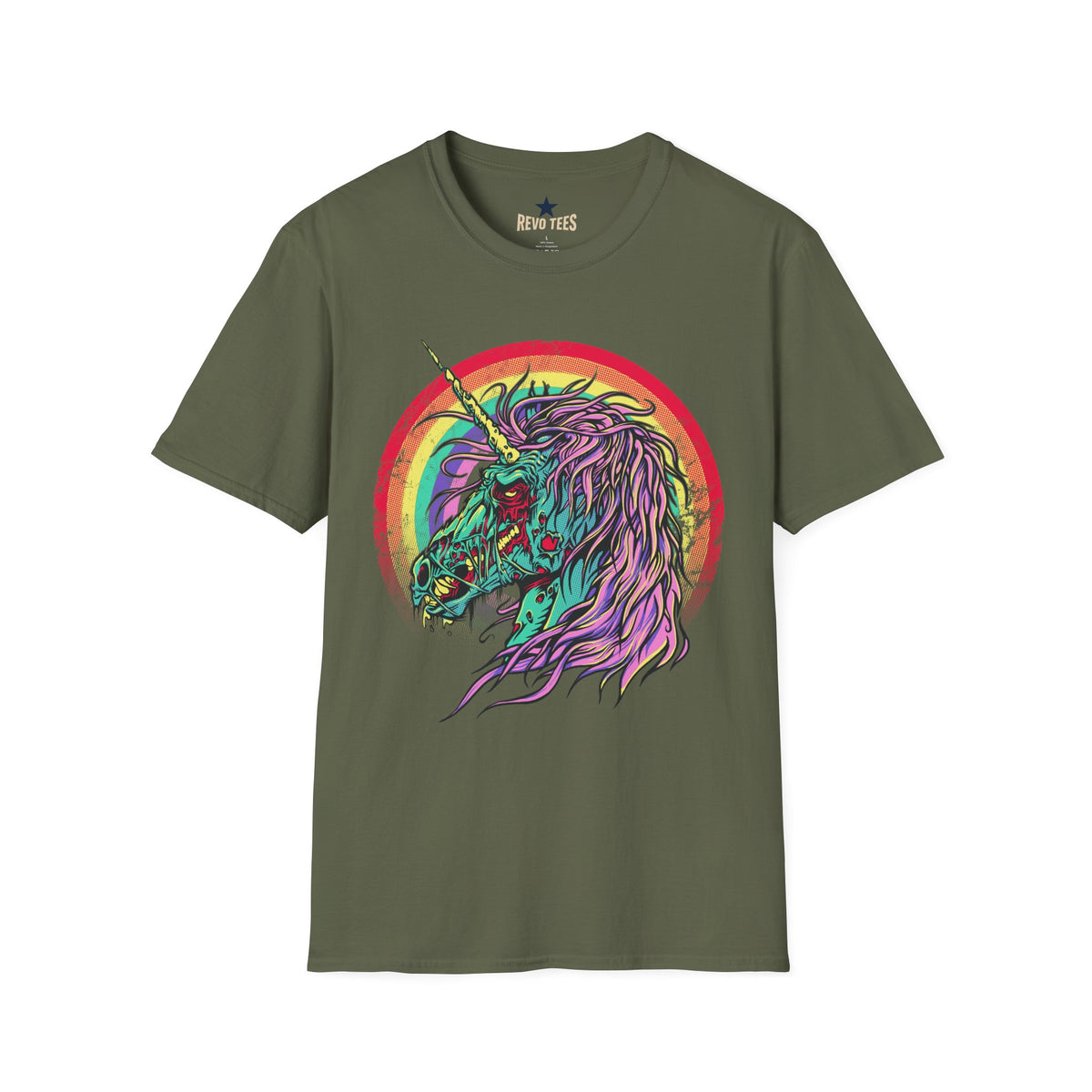 Psychedelic Zombie Unicorn — Rainbow Retro Mythical Tee