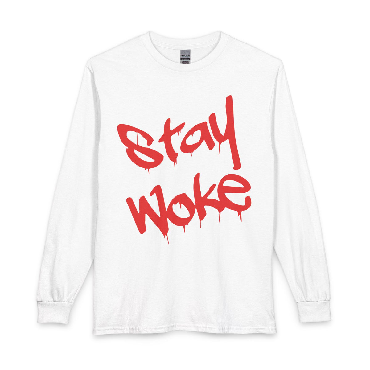 Stay Woke Long Sleeve Tee – Red Blood Graffiti Script Shirt
