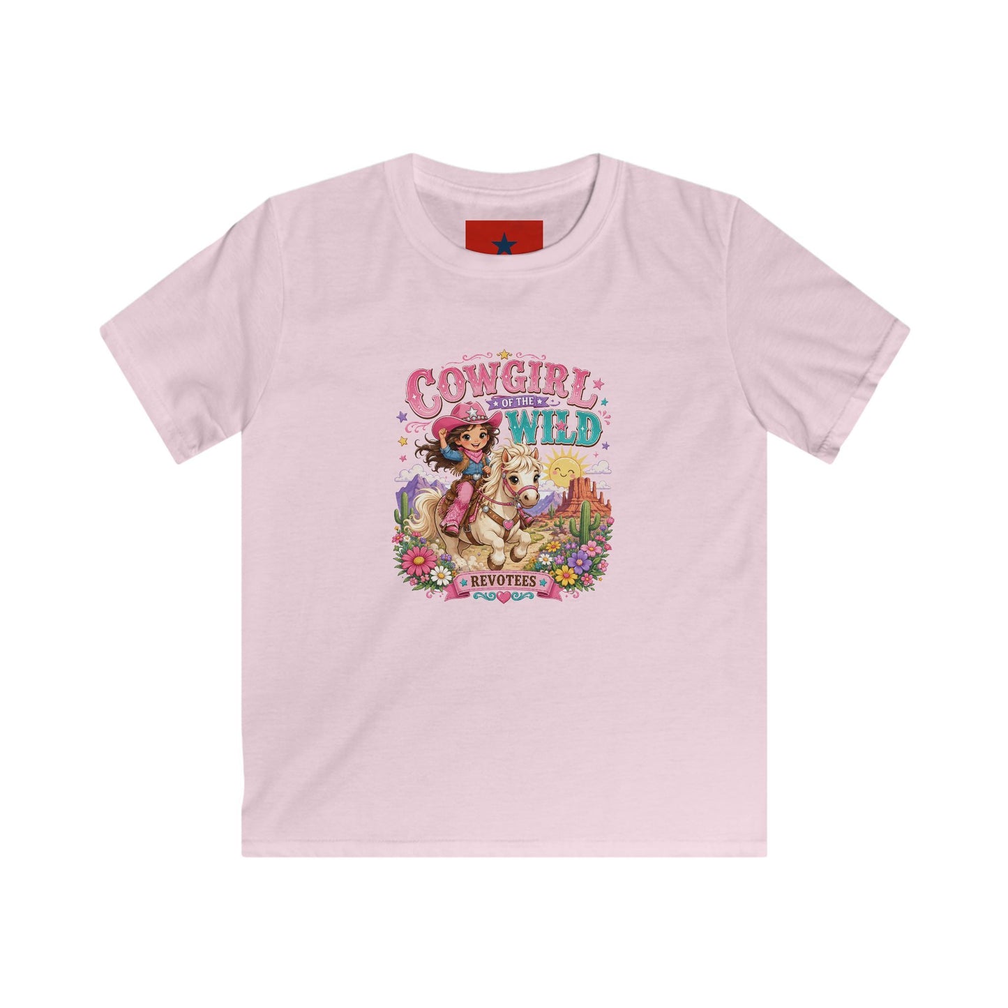 Kids Tee — "Cowgirl at Heart" Colorful Western Graphic (Cowgirl & Wild Print)