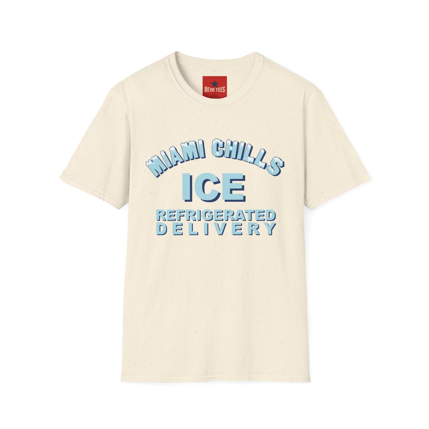 Miami Chills Ice Graphic T-Shirt — Retro Beach Vibes, Refrigerated Delivery Slogan