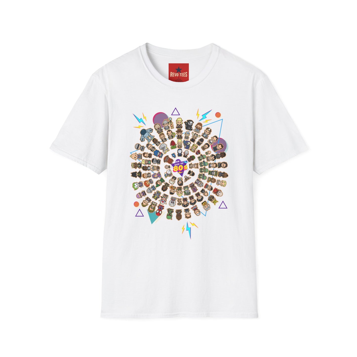 Retro Character Spiral T-Shirt — 80s Cartoon Cast Design