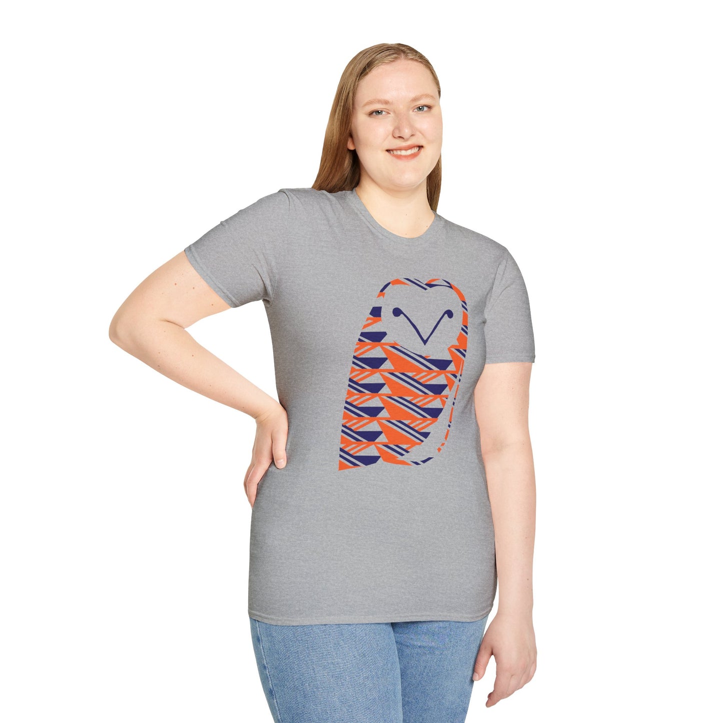Owl Pattern T-Shirt — Geometric Orange & Navy Cute Owl Graphic Tee