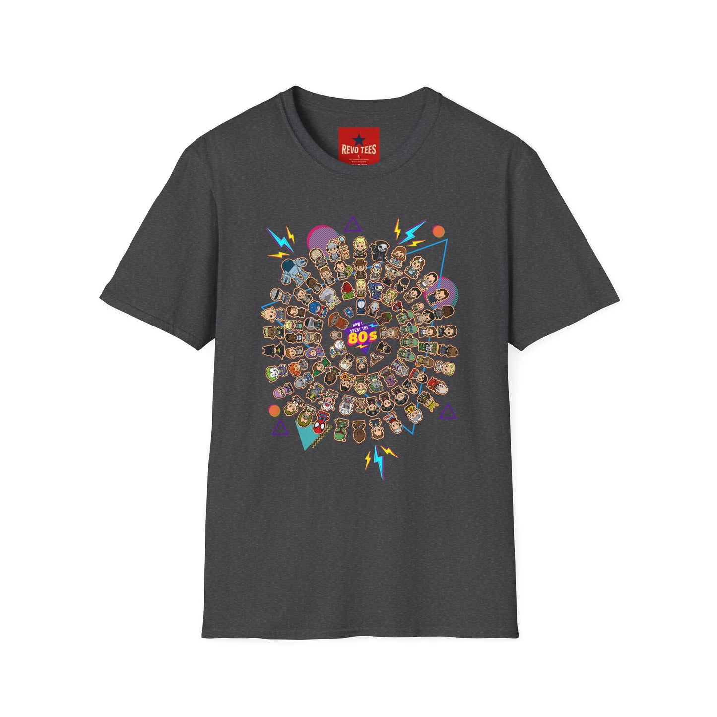 Retro Character Spiral T-Shirt — 80s Cartoon Cast Design