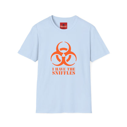 Graphic T-Shirt — Orange Biohazard Icon with “I HAVE THE SNIFFLES”