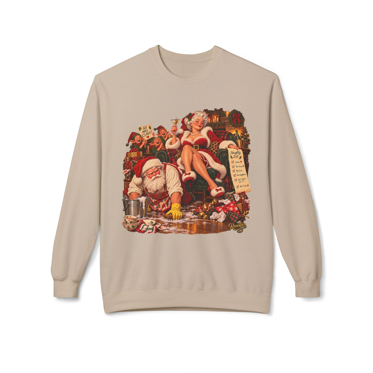 REVOTEES Vintage Santa Pin-Up Christmas Crewneck Sweatshirt