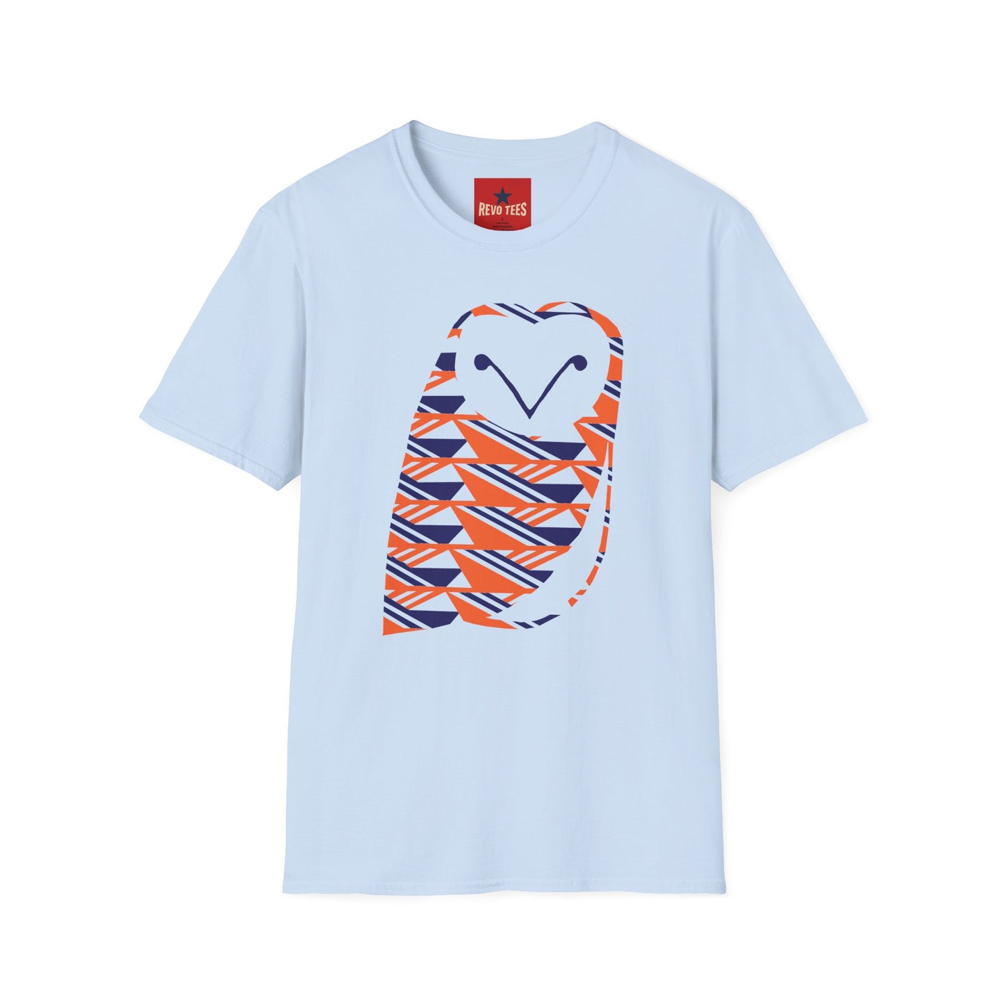 Owl Pattern T-Shirt — Geometric Orange & Navy Cute Owl Graphic Tee
