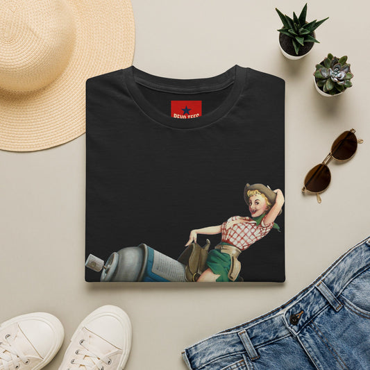 Banksy Pin-Up Cowgirl T-Shirt — Retro Pinup Girl Riding Soda Can Vintage Tee