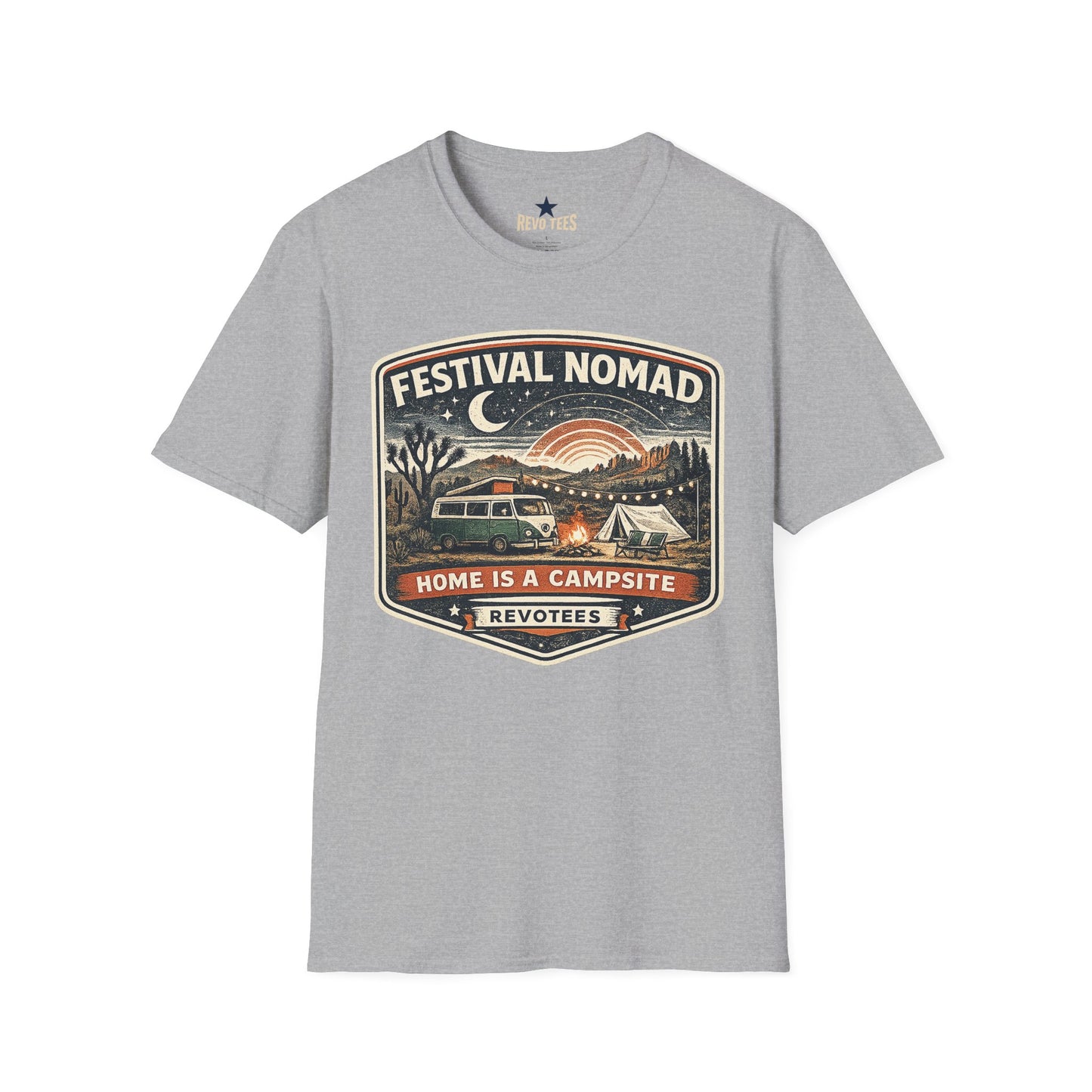 REVOTEES Festival Nomad Retro Camping Tee ("Home Is a Campsite")