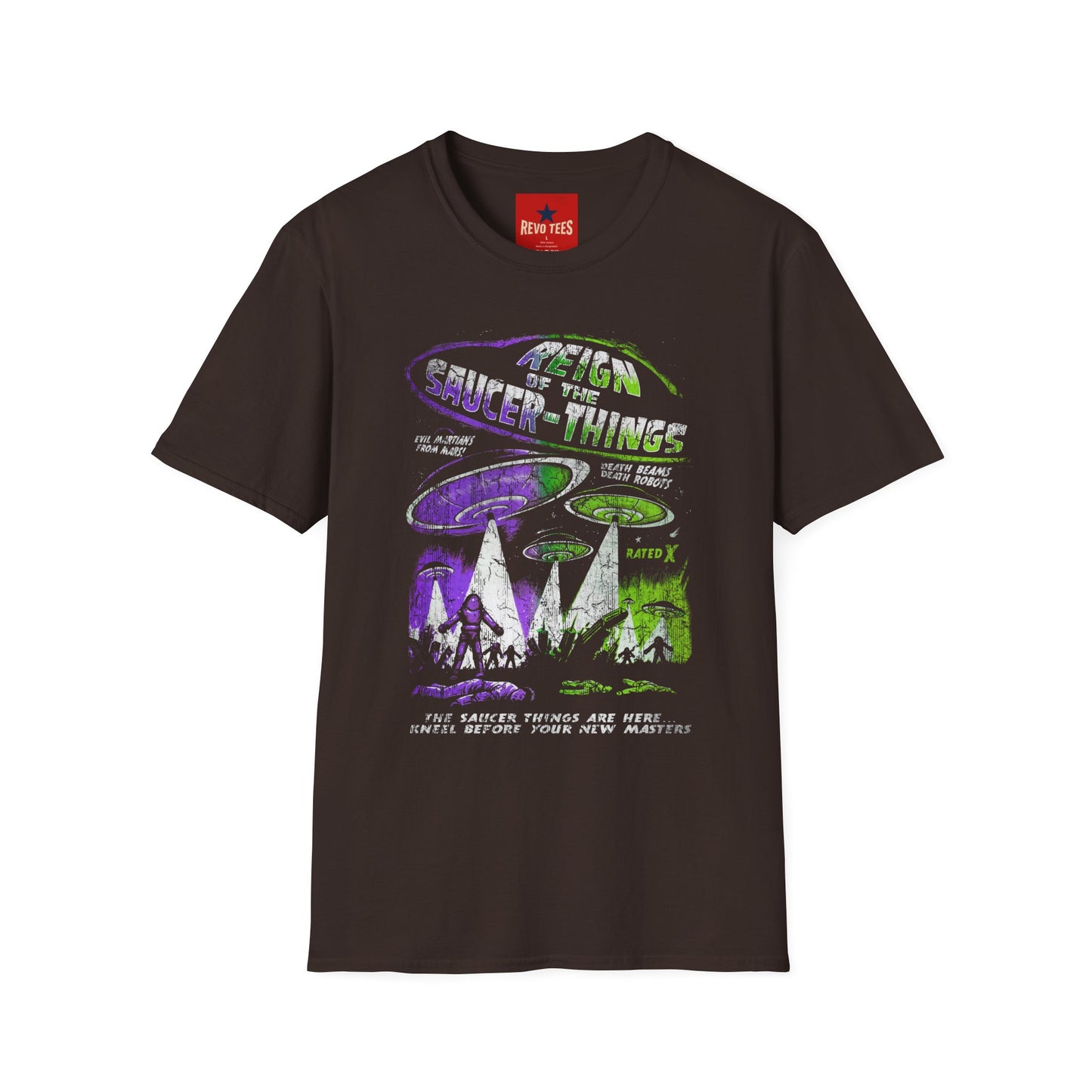 Reign the Saucer-Things T-Shirt — Retro Alien UFO Graphic Tee