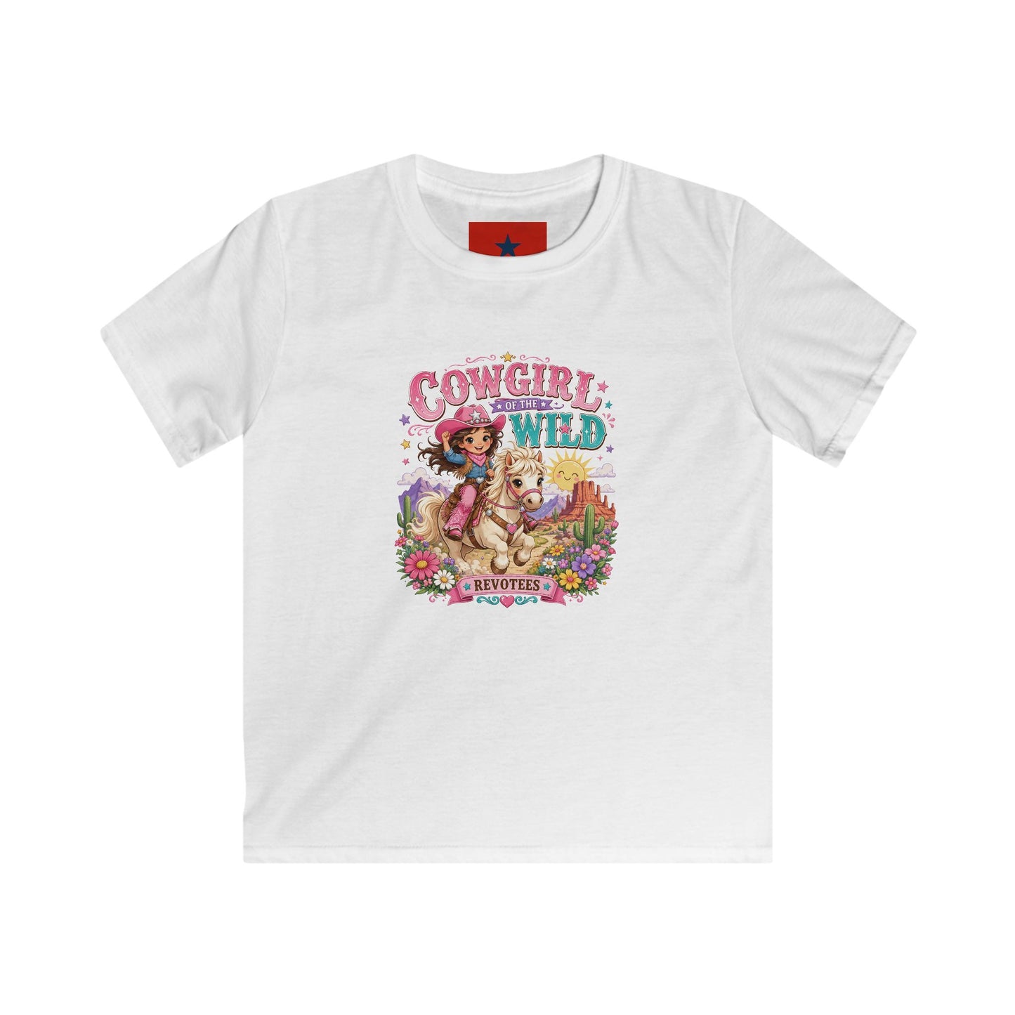 Kids Tee — "Cowgirl at Heart" Colorful Western Graphic (Cowgirl & Wild Print)