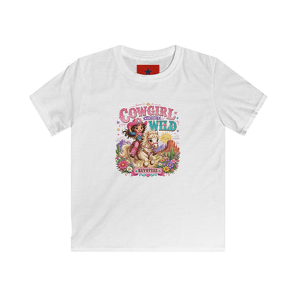 Kids Tee — "Cowgirl at Heart" Colorful Western Graphic (Cowgirl & Wild Print)