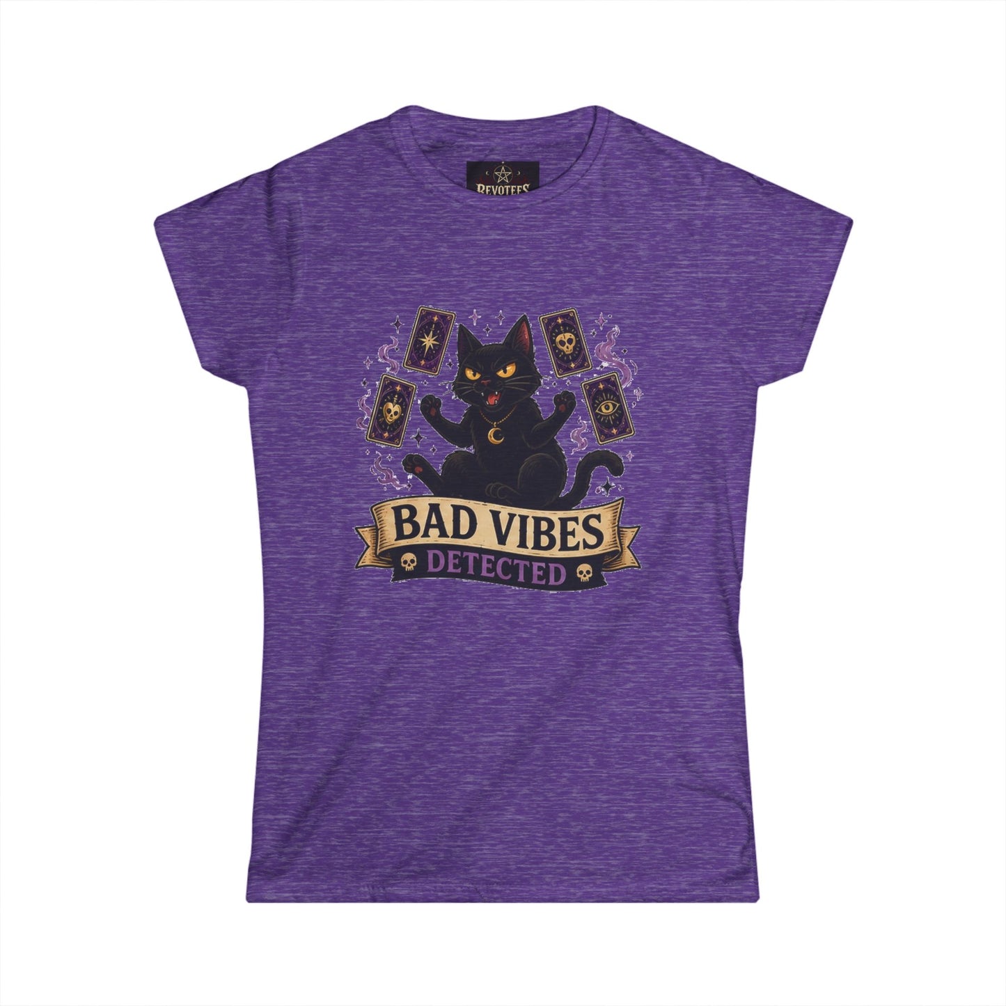 Bad Vibes Detected Cat Tarot Tee — Women's Witchy Graphic T-Shirt