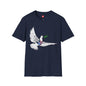 Revotees Banksys Dove of Peace Flying Dove with Olive Branch Earth Heart Graphic T-Shirt - alternate view 10