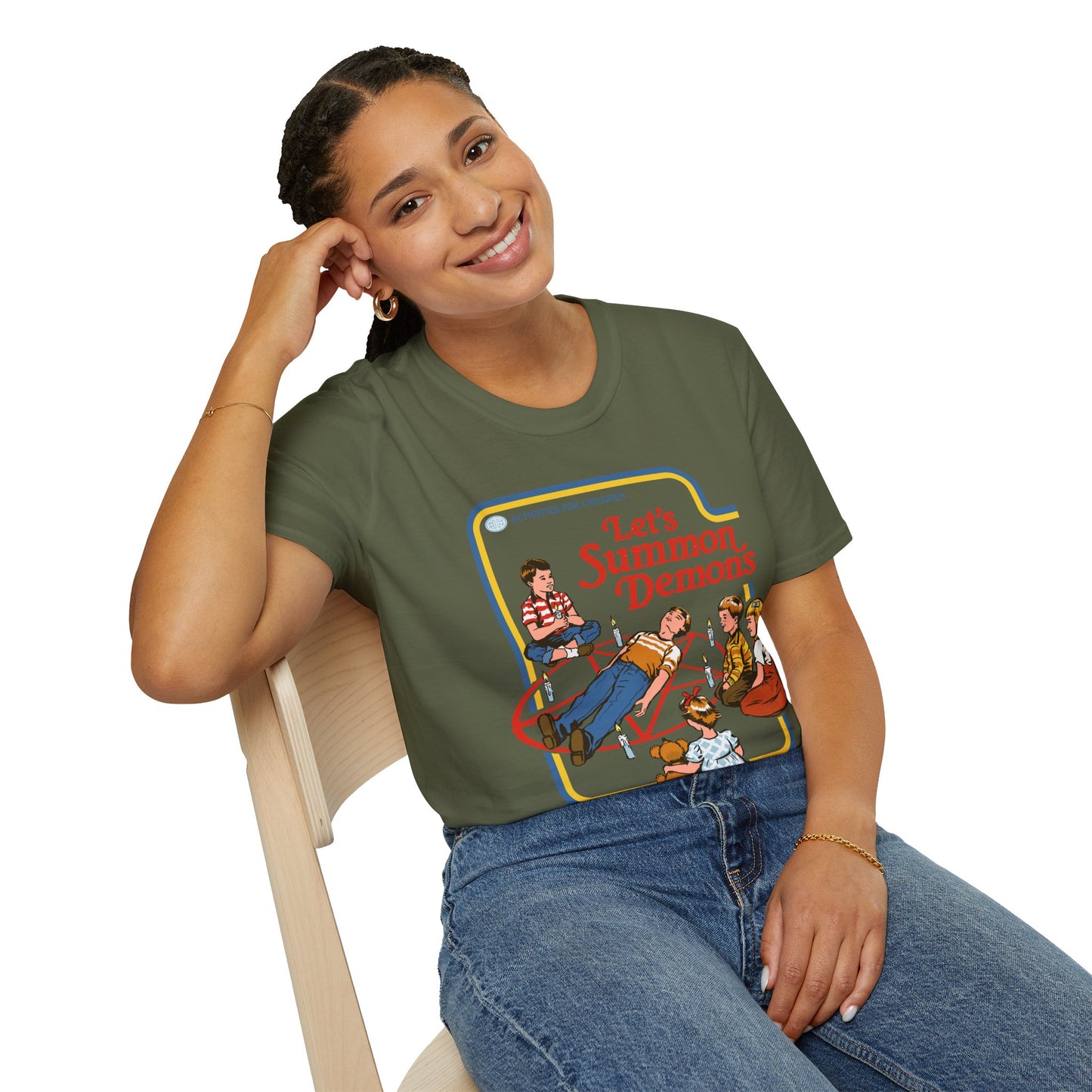 Let’s Summon Demons T‑Shirt — Retro Kids’ Activity Parody Tee