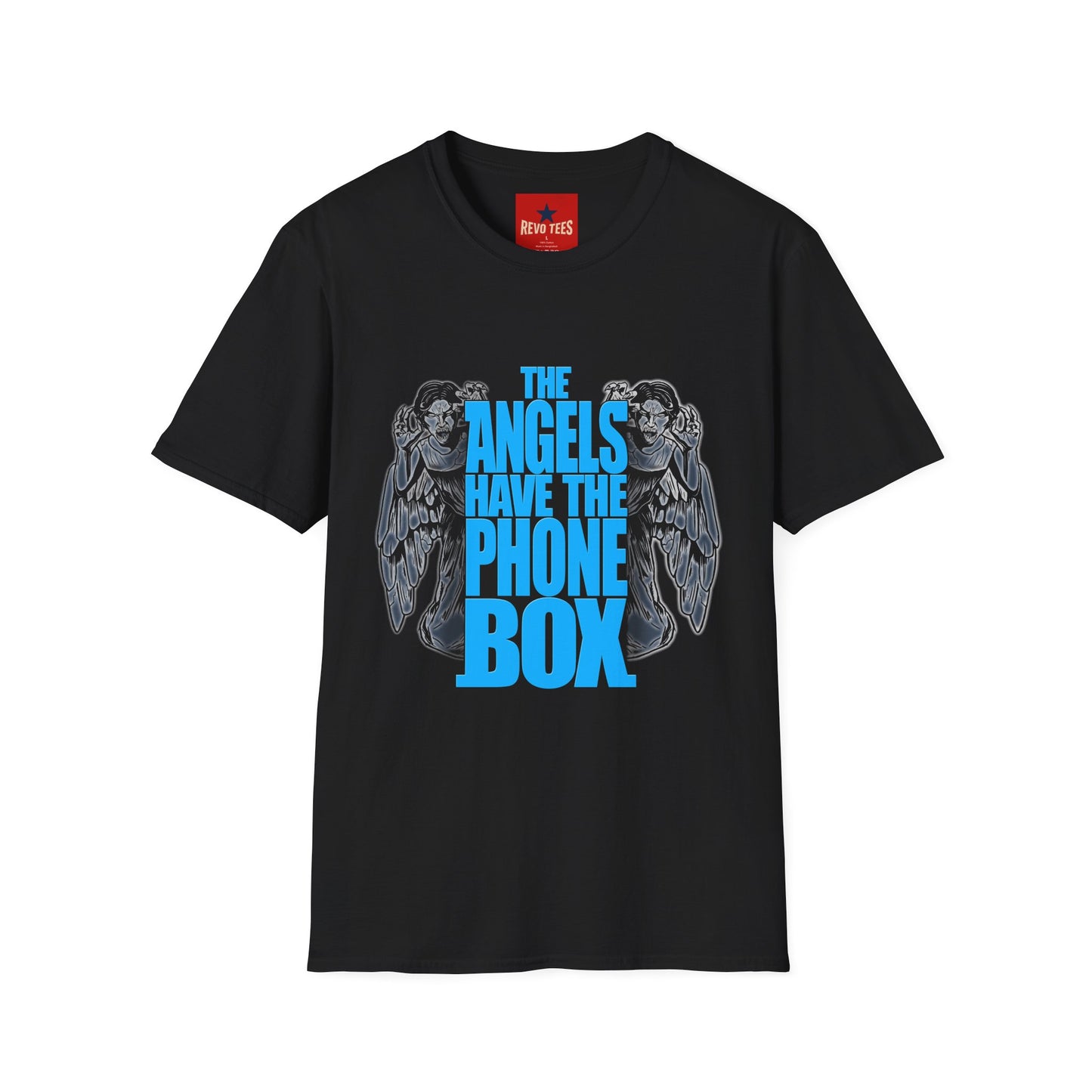 Angels Have the Phone Box T-Shirt — Retro Blue Gothic Angel Tee