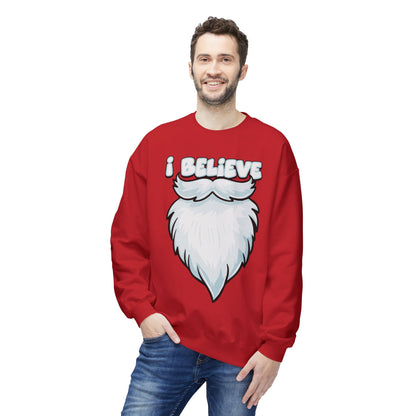 "I Believe" Santa Beard Holiday Crewneck Sweatshirt