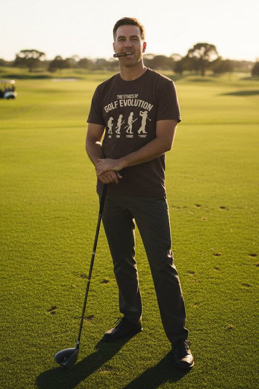 Revotees Golf Evolution the Stages of Golf Evolution Retro Golfer T-Shirt