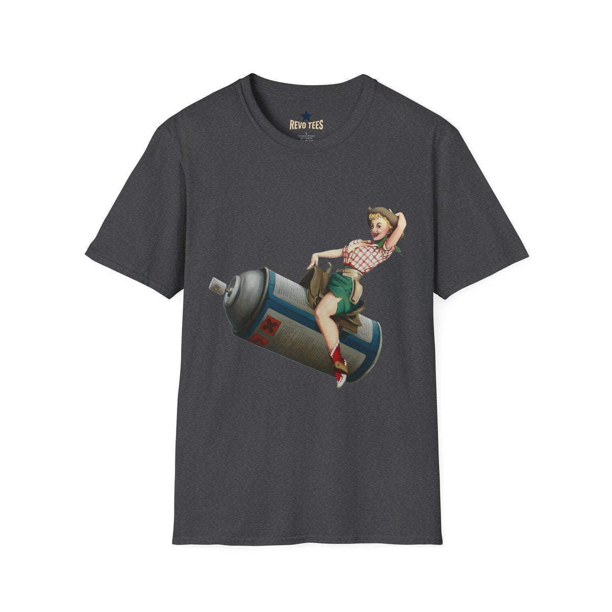 Revotees Banksy Pin Up Cowgirl Retro Pinup Girl Riding Soda Can Vintage T-Shirt - alternate view 7