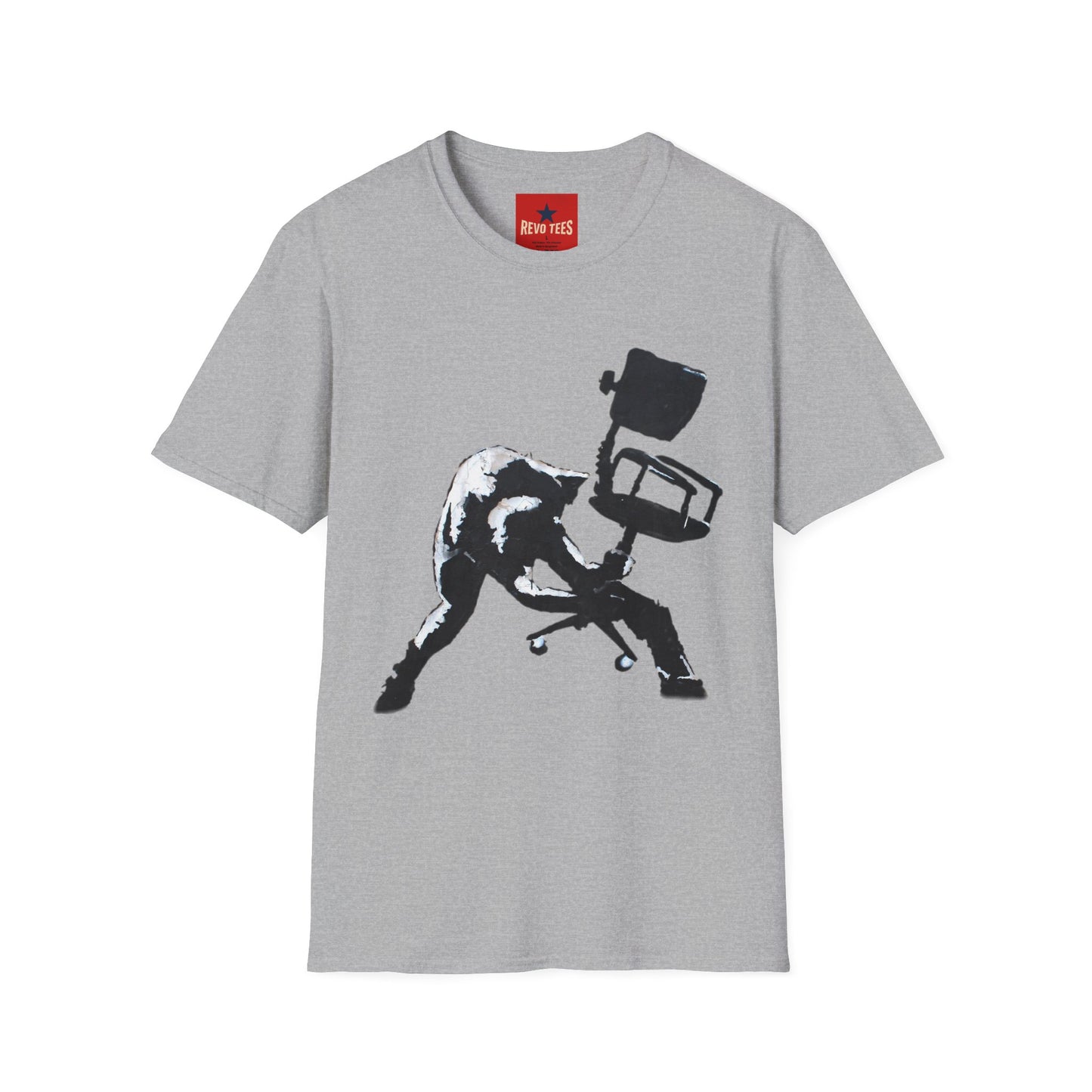 Banksy T-Shirt — Black Cat Tossing Office Chair Graphic Tee