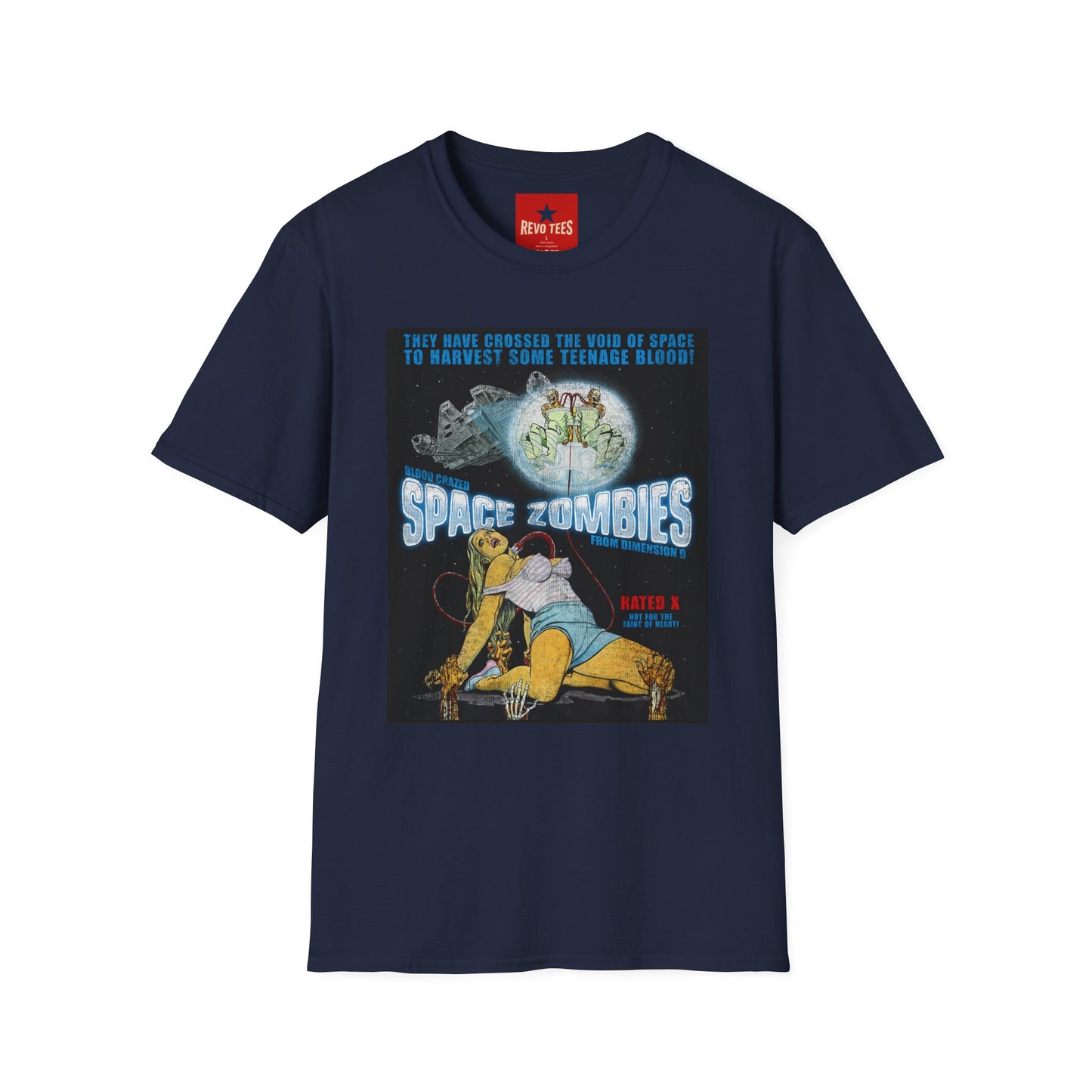 Space Zombies Retro Movie Poster T‑Shirt — Vintage Sci‑Fi Horror Tee (They Have Crossed the Void of Space to Harvest Some Teenage Blood)