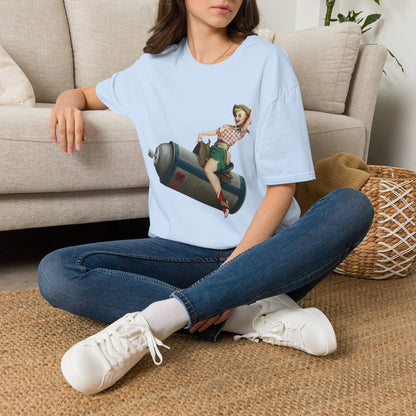 Banksy Pin-Up Cowgirl T-Shirt — Retro Pinup Girl Riding Soda Can Vintage Tee