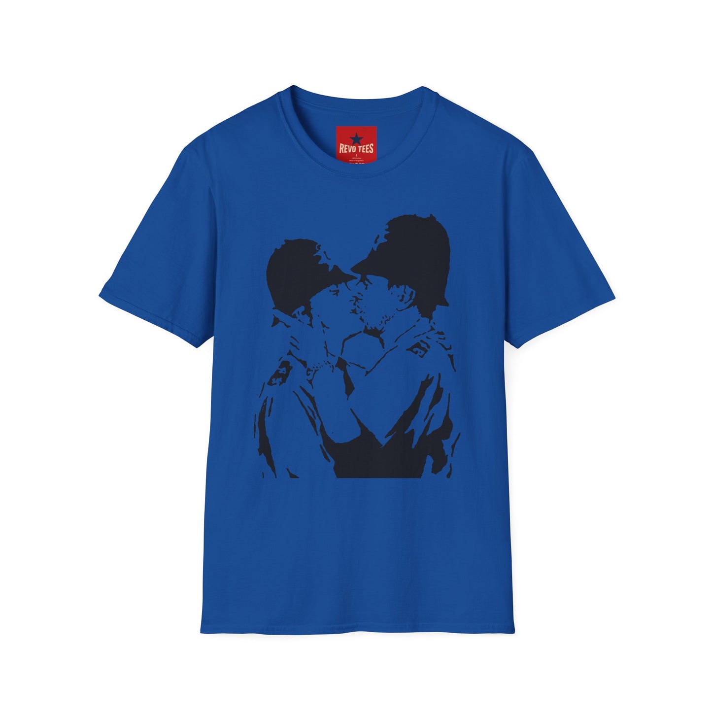 Banksy - Kissing Policemen Graphic T‑Shirt — Vintage Stencil Couple Print