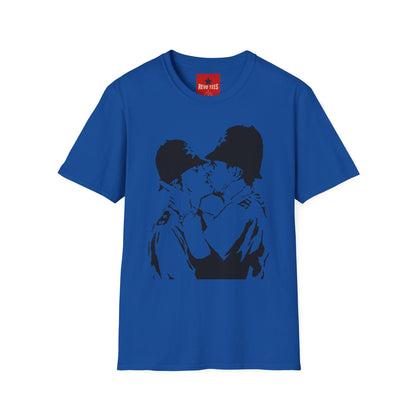 Banksy - Kissing Policemen Graphic T‑Shirt — Vintage Stencil Couple Print