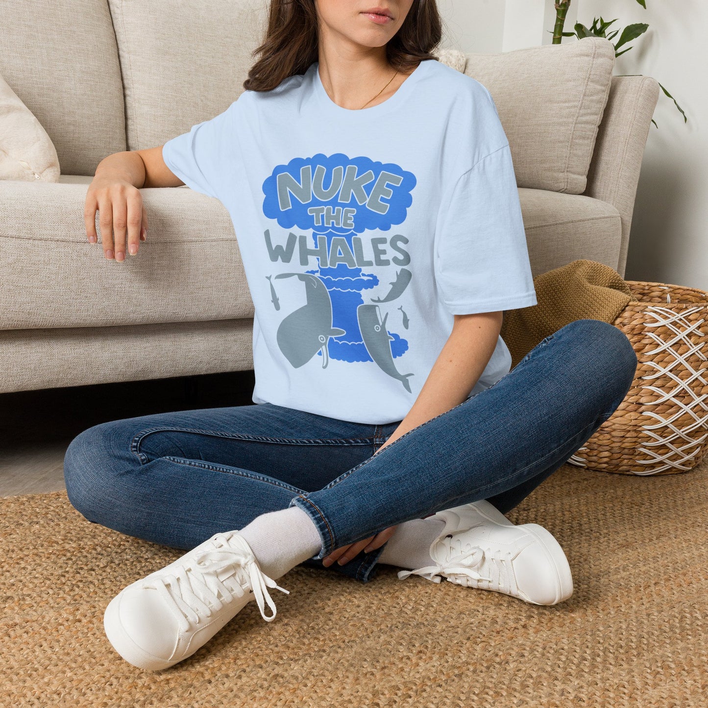 T-Shirt — 'Nuke the Whales' Satirical Graphic Tee (Funny Retro Ocean Design)