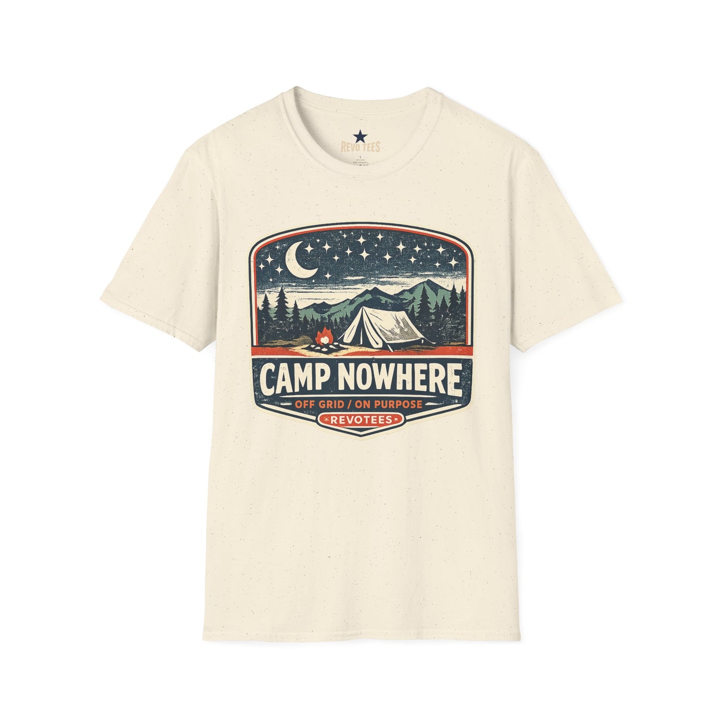 REVOTEES Camp Nowhere Vintage Camping T-Shirt — Starry Night Tent Graphic Tee