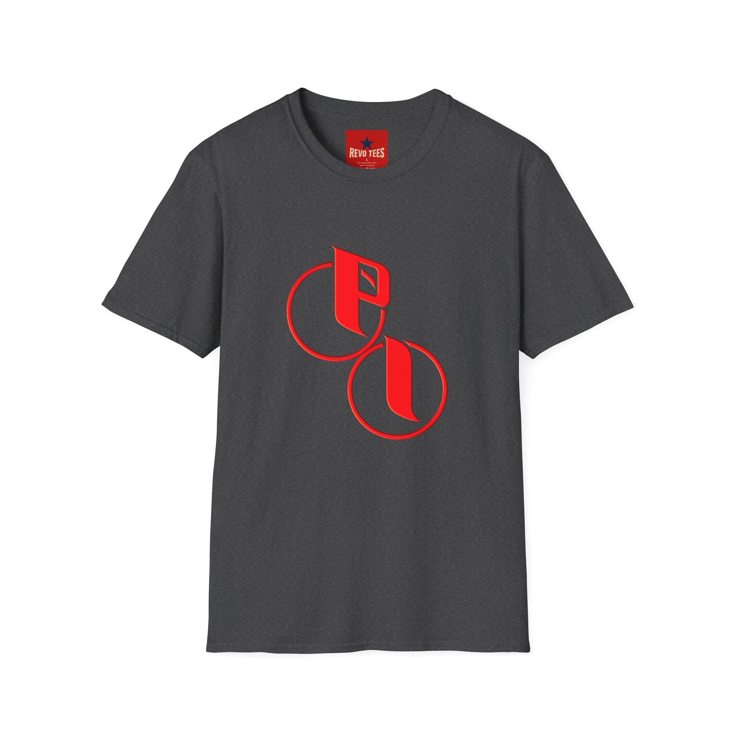 Parker Industries Graphic Tee — Red Circular Monogram Design
