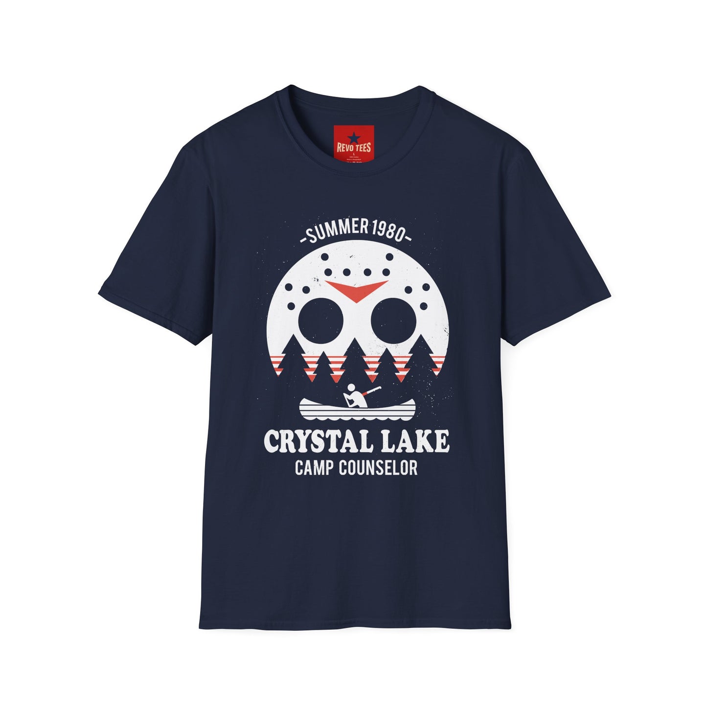 Crystal Lake Camp Counselor T-Shirt — Summer 1980 Horror Mask Design