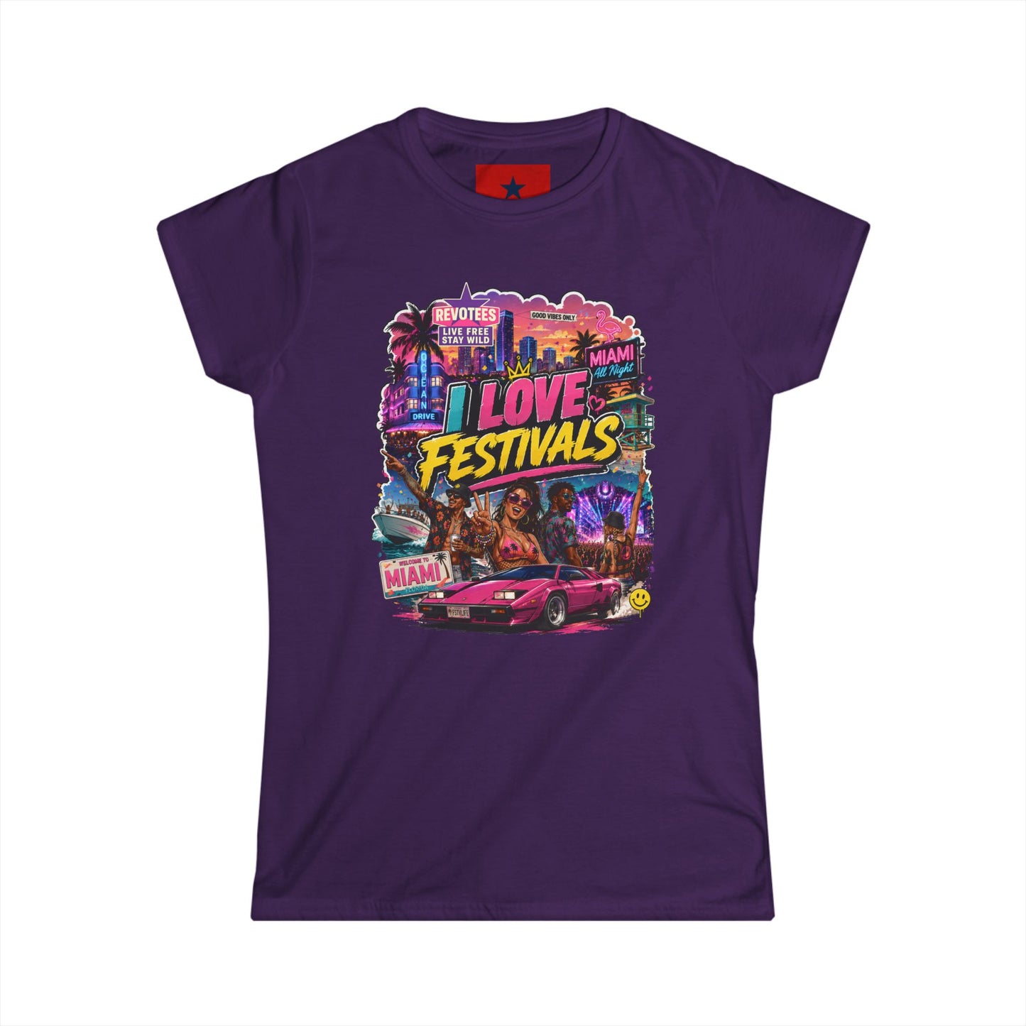Festivals Collection: I LOVE FESTIVALS - Miami Style design round crew neck for Women