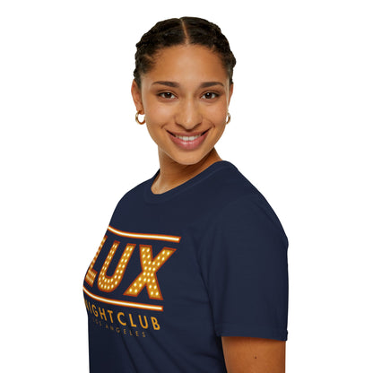 LUX Nightclub Graphic T-Shirt — Retro Marquee Sign Tee for Club Fans & Party Nights