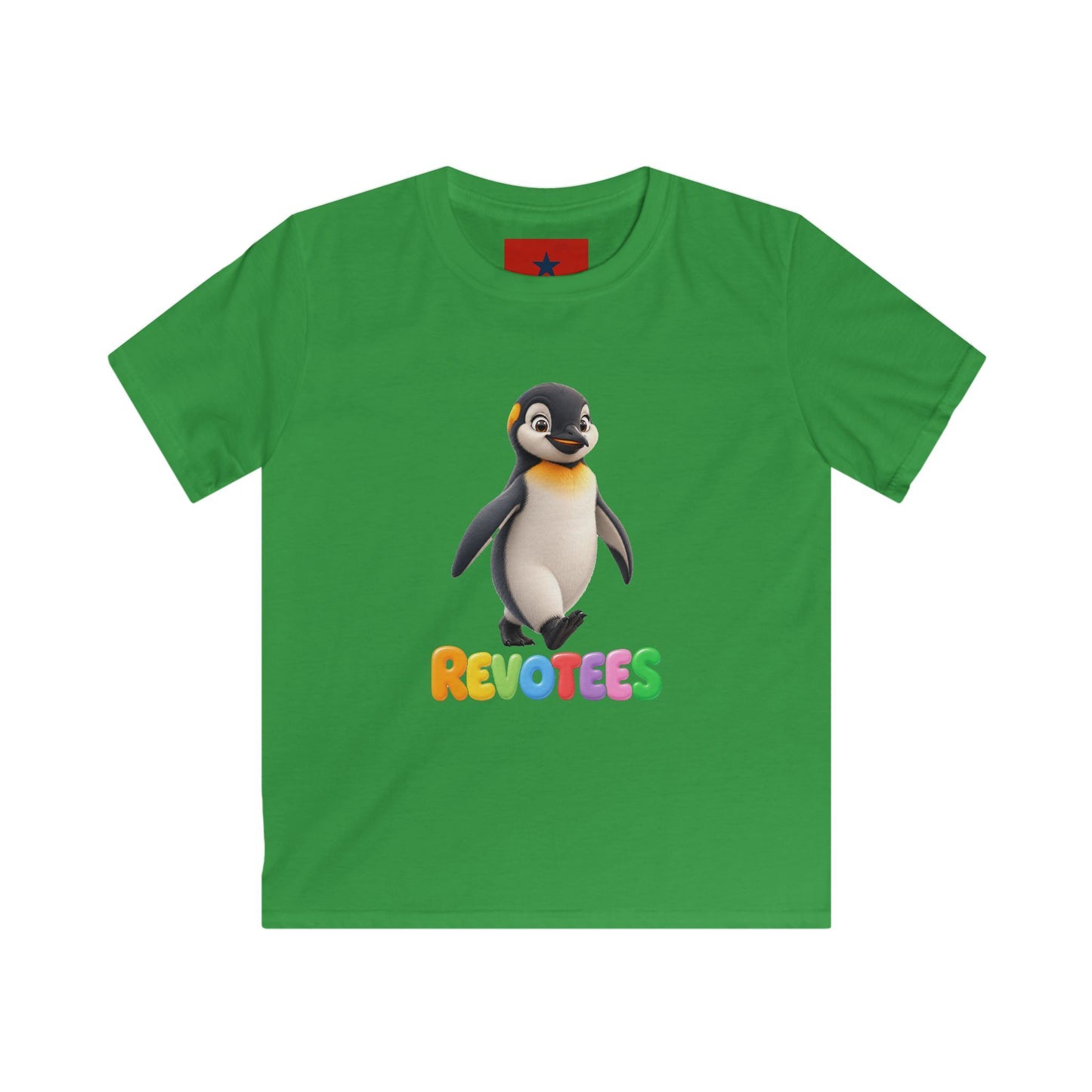 Kids Tee — Cute Pebble Penguin “REVOTEES” Colorful Logo