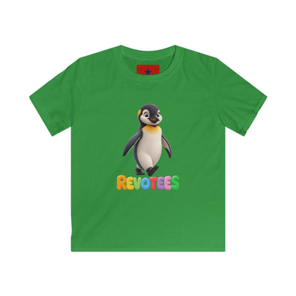 Kids Tee — Cute Pebble Penguin “REVOTEES” Colorful Logo