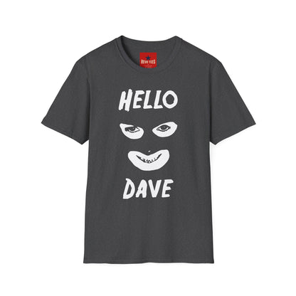Hello Dave T-Shirt — Black Graphic Tee with Eyes & Smile