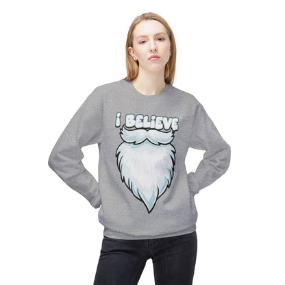 "I Believe" Santa Beard Holiday Crewneck Sweatshirt