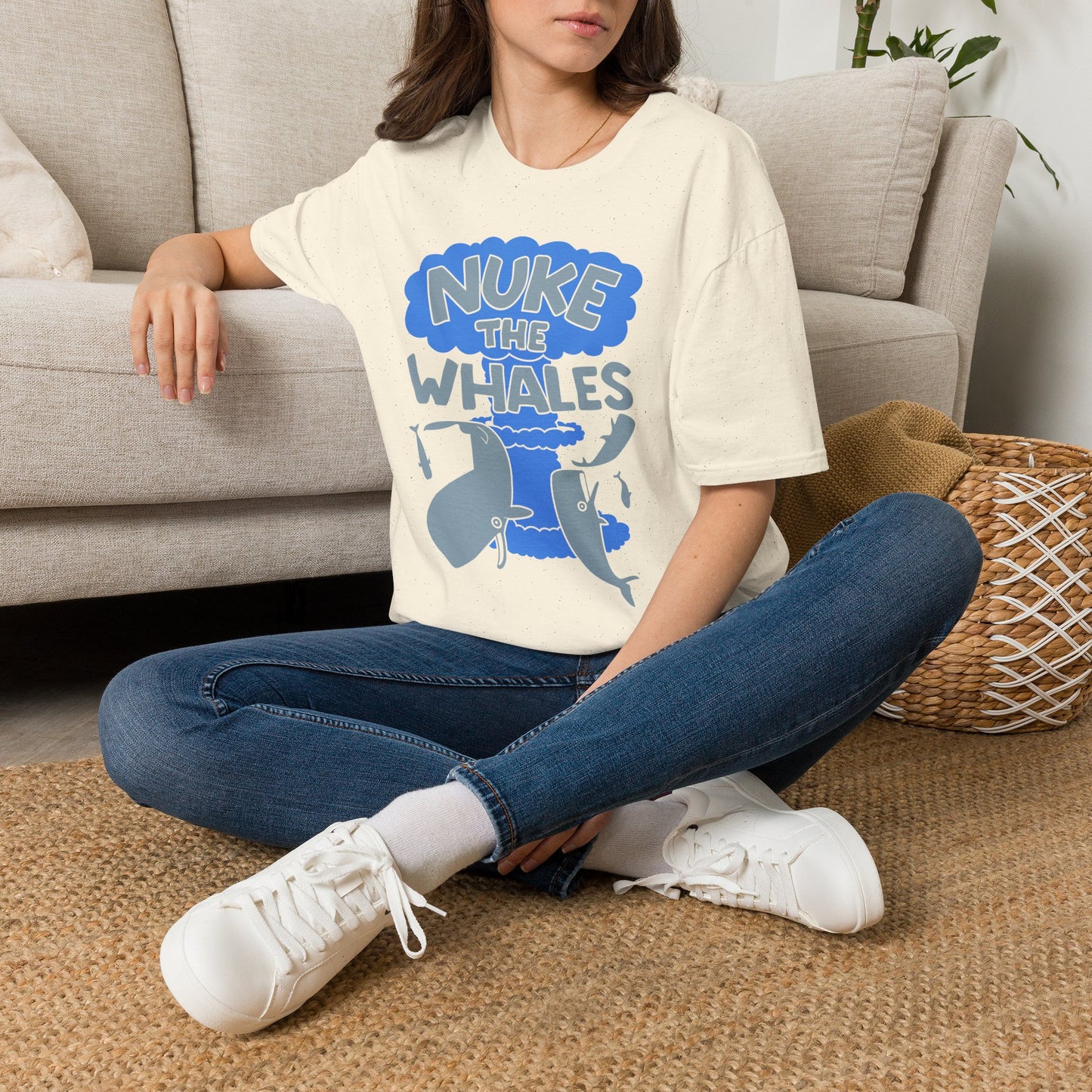T-Shirt — 'Nuke the Whales' Satirical Graphic Tee (Funny Retro Ocean Design)