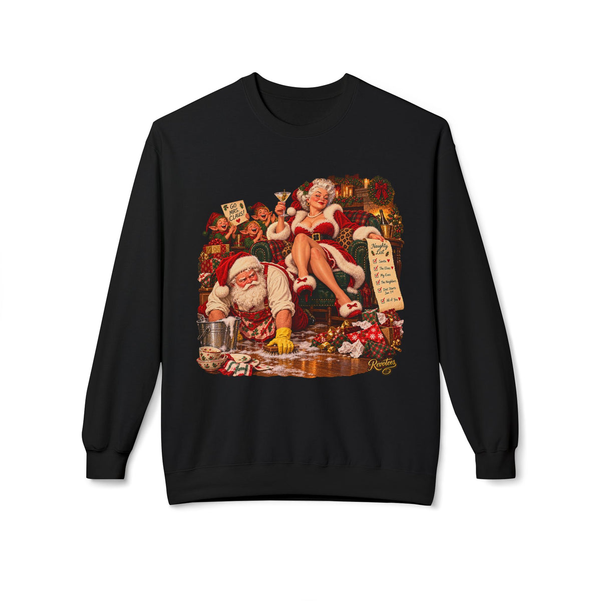 REVOTEES Vintage Santa Pin-Up Christmas Crewneck Sweatshirt