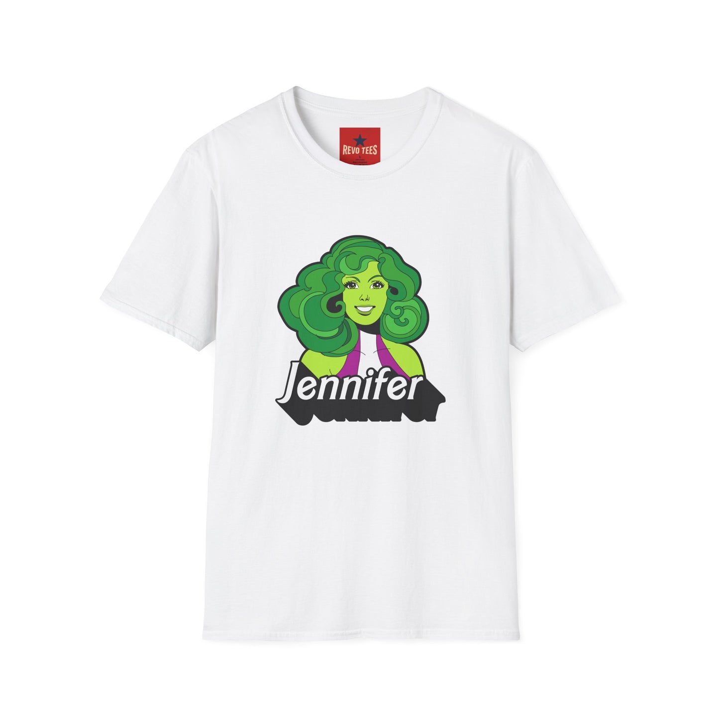 Green Hair Girl T-Shirt — Personalized Name Graphic Tee (e.g., Jennifer)