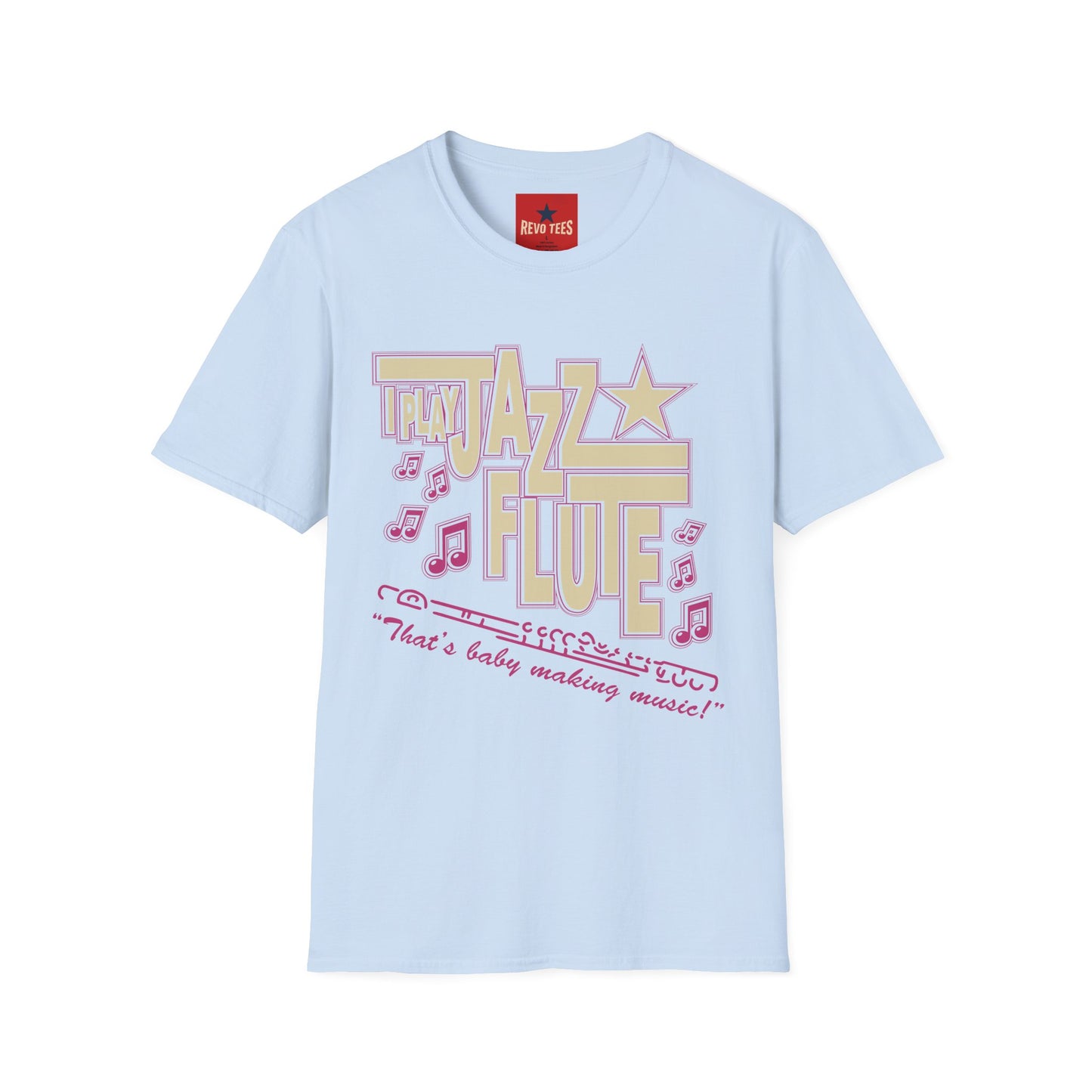 Jazz Flute Graphic Tee — Retro Musical Notes Shirt for Players & Fans