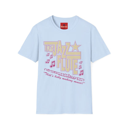 Jazz Flute Graphic Tee — Retro Musical Notes Shirt for Players & Fans