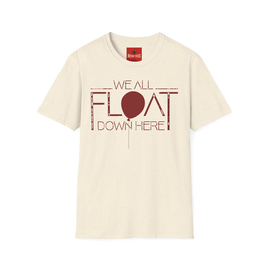 We All Float Down Here T-Shirt — Horror Pennywise Balloon Graphic Tee