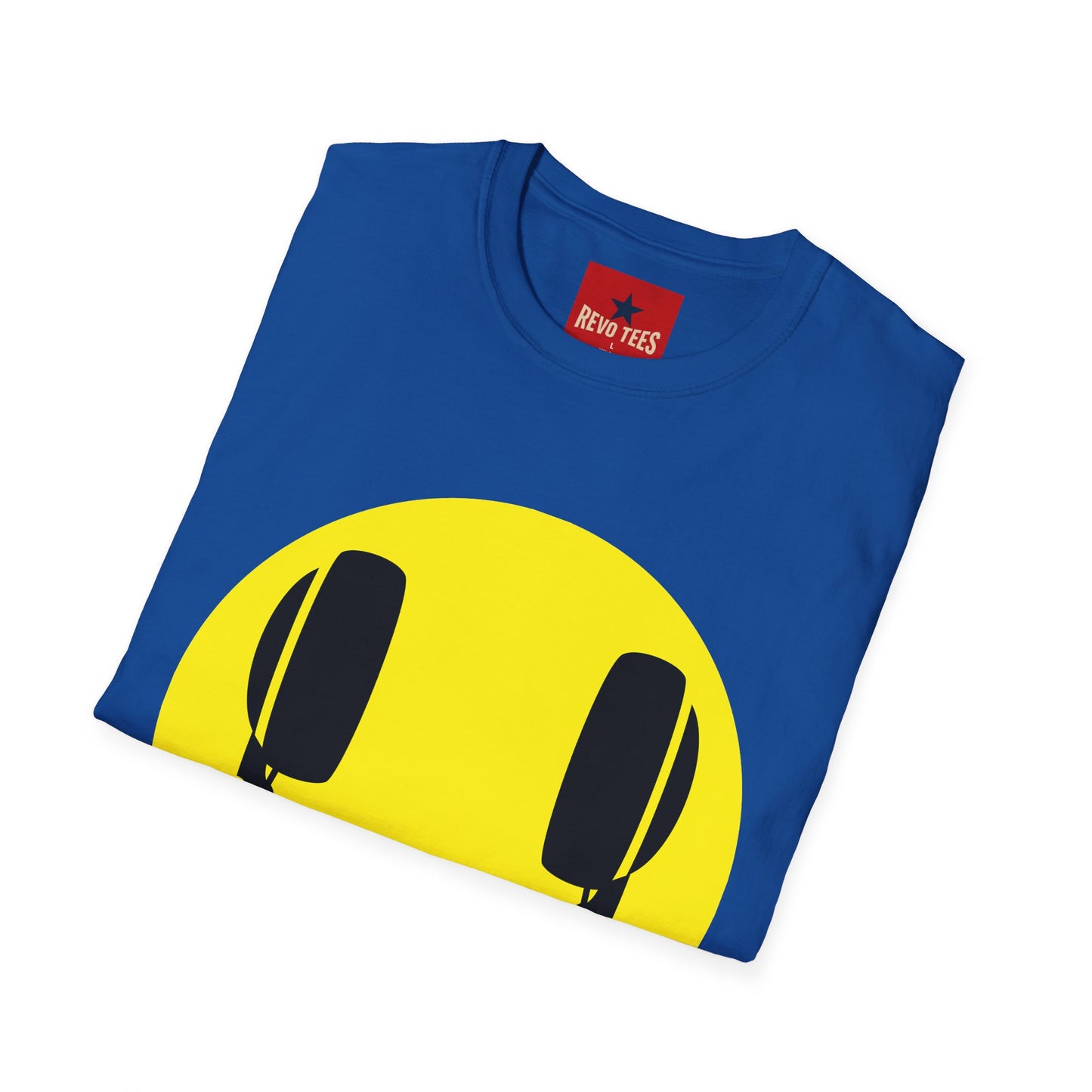 Smiley Face Headphones T-Shirt — Retro Music Lover Graphic Tee